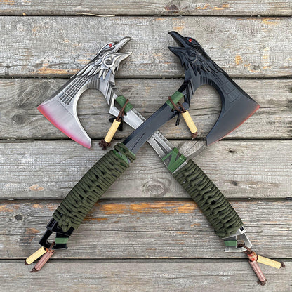 Full-Size New Raven Bite Axe Bloodhound Heirloom 100% Metal With Real Rope Wrapped Handle